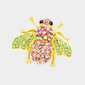 Pink Green Rhinestone Crystal Honey Bee Brooch Pin Fashion Accessory